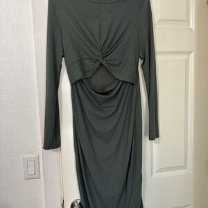Green Long Sleeve Nursing Dress
